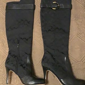 High heel Coach black signature knee high boot. Size 10.
